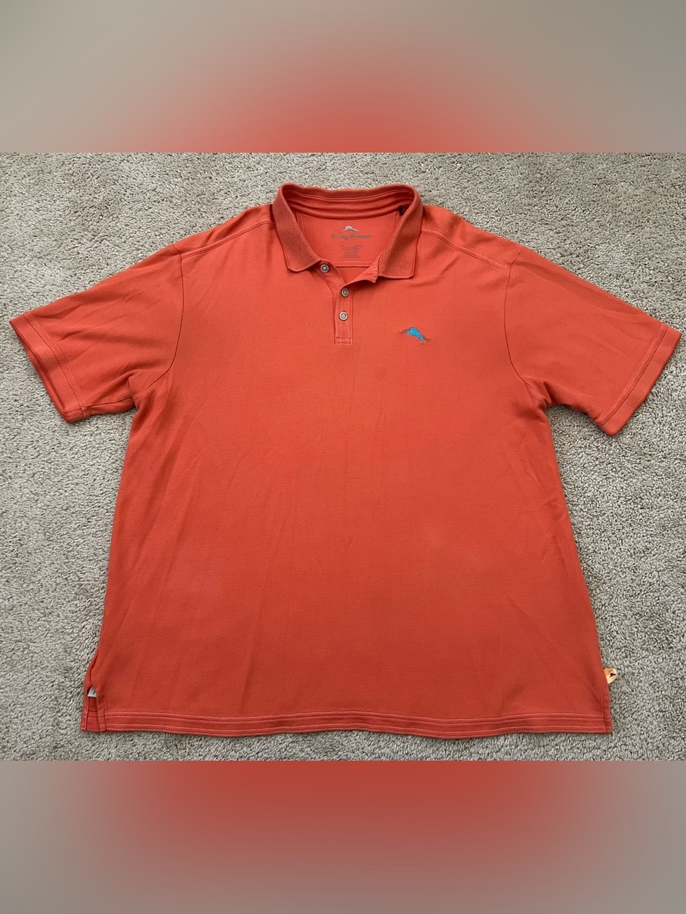 Tommy Bahama Mens Polo Shirt XXL Orange Emfielder Supima Cotton Bld Marlin Logo
